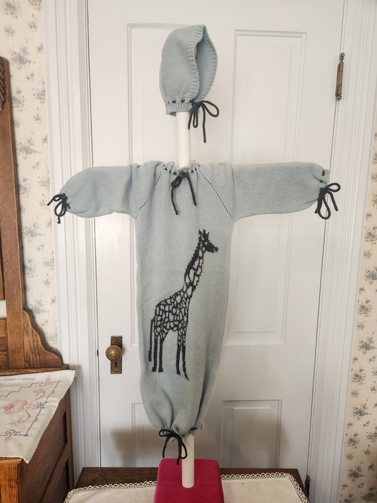 Montana Knits Other - 100% American Cashmere Light Blue and Navy Giraffe Baby Sacque One Size
